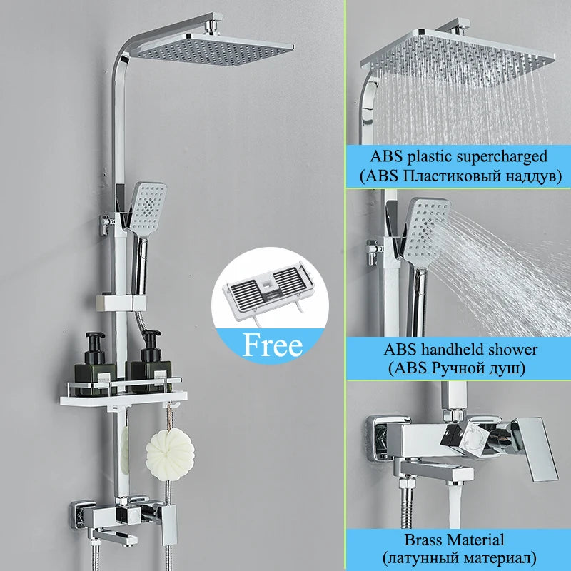 Chromium Bathroom Shower Faucet Set High-Quality Stainless Steel Bathtub Mixer Rotatable And Free Lift And Lower Shower Tap