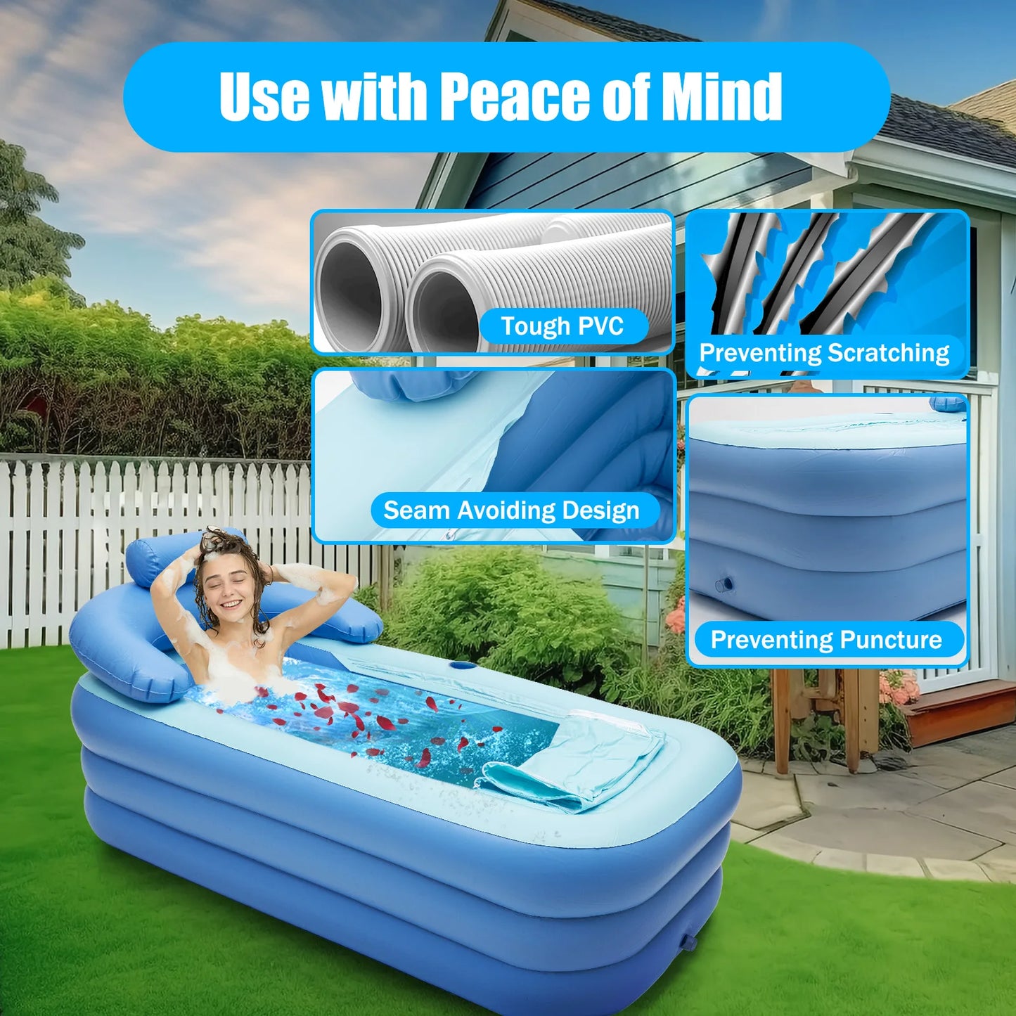 Inflatable Adult Spa PVC Bathtub Foldable Portable Warm Bath Tub Travel Bath