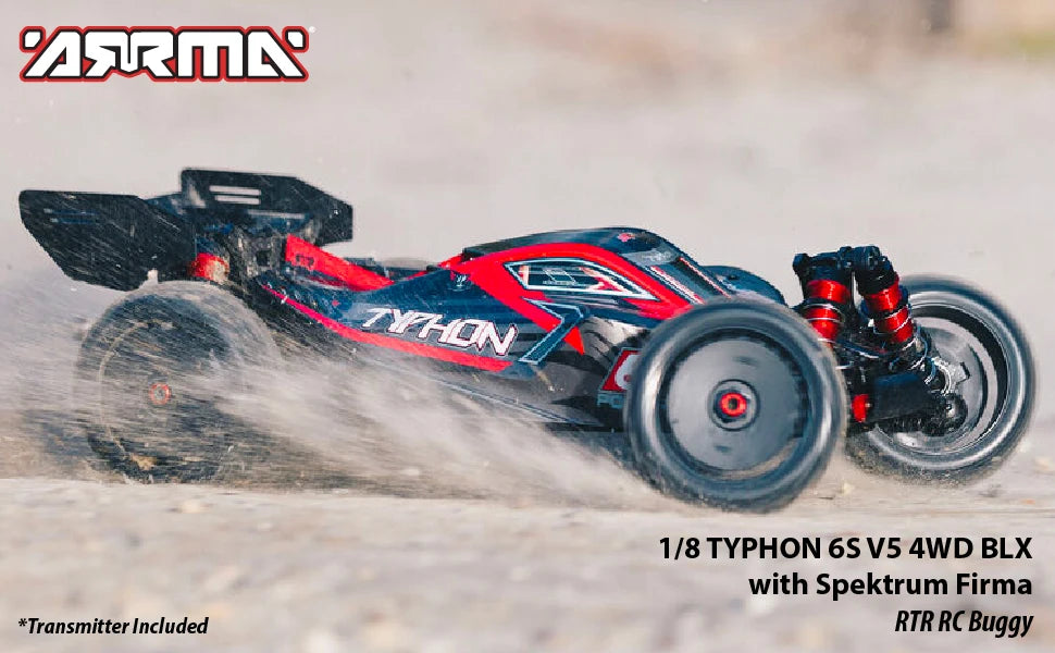 RC Car 1/8 Typhon 6S V5 4WD BLX Buggy with Spektrum Firma RTR (Ready-to-Run), Black and Red, ARA8606V5