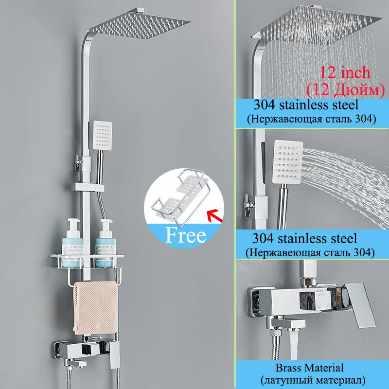 Chromium Bathroom Shower Faucet Set High-Quality Stainless Steel Bathtub Mixer Rotatable And Free Lift And Lower Shower Tap
