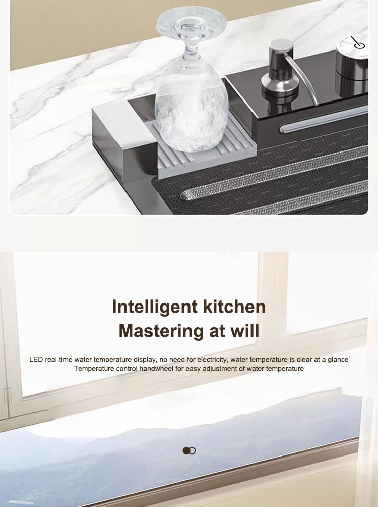 Waterfall Kitchen Sink Stainless Steel Extra Large Single Slot Cup Washer Embossed Digital Display Multifunctional Sinks