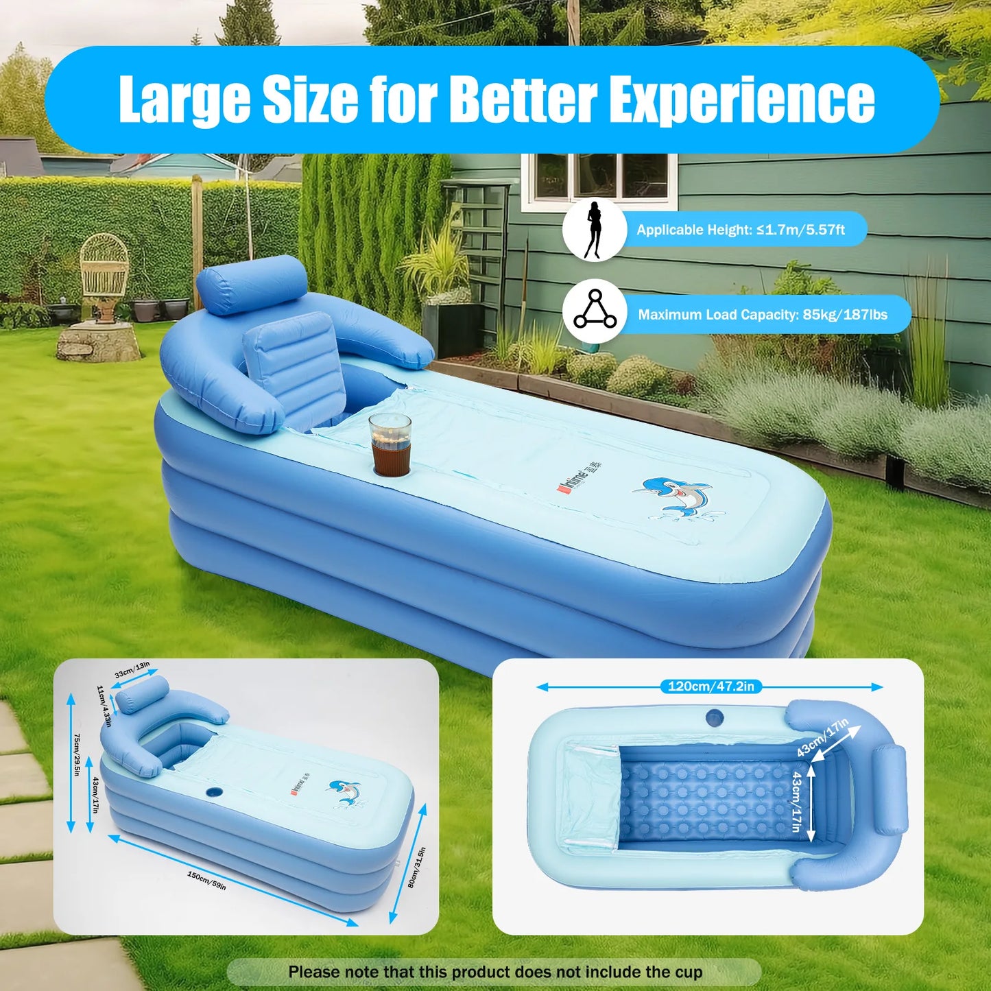 Inflatable Adult Spa PVC Bathtub Foldable Portable Warm Bath Tub Travel Bath
