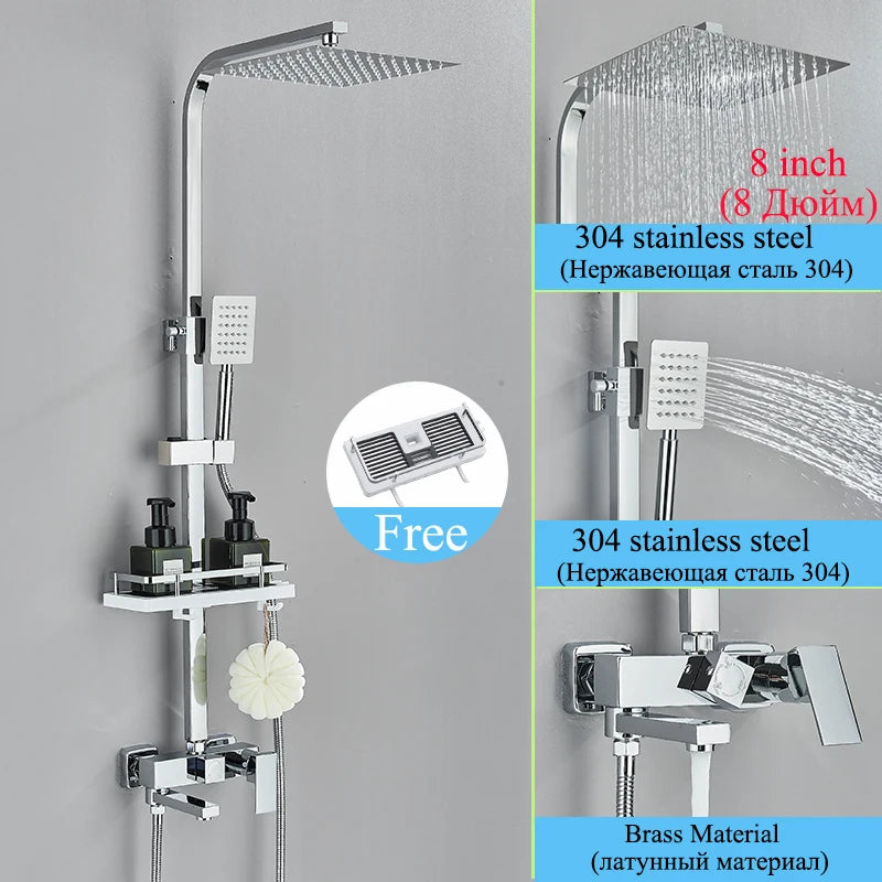 Chromium Bathroom Shower Faucet Set High-Quality Stainless Steel Bathtub Mixer Rotatable And Free Lift And Lower Shower Tap
