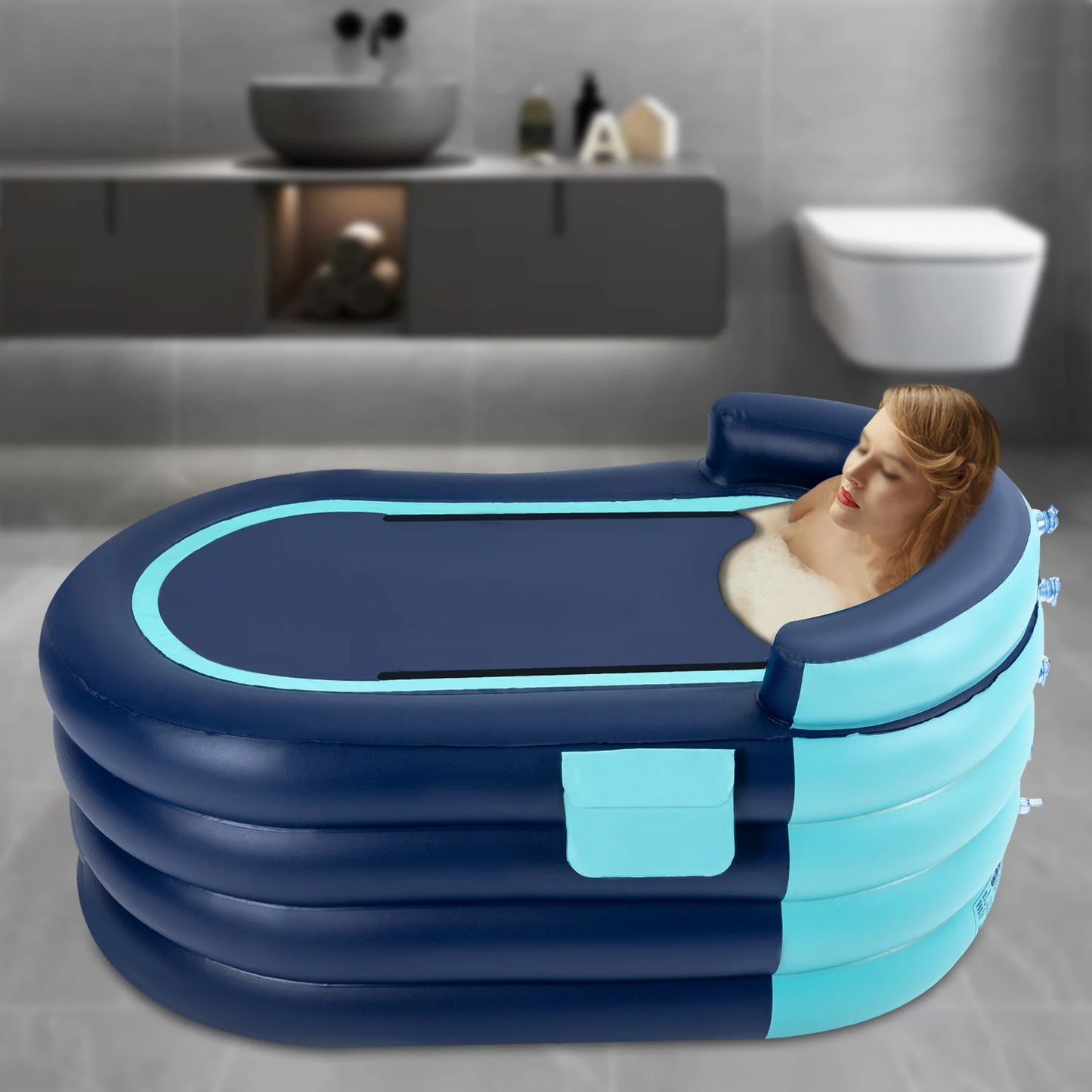 PVC Inflatable Bathtub Folding Portable Adult Kids SPA Bath Tub Water Pool 1.4M Automatic Inflatable Bathtub Folding Portable