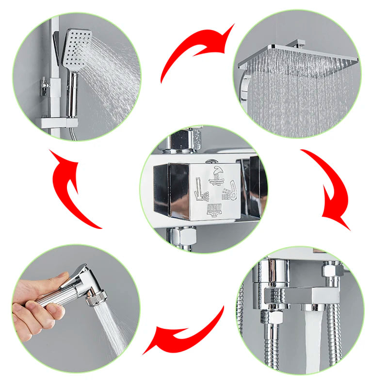 Chromium Bathroom Shower Faucet Set High-Quality Stainless Steel Bathtub Mixer Rotatable And Free Lift And Lower Shower Tap