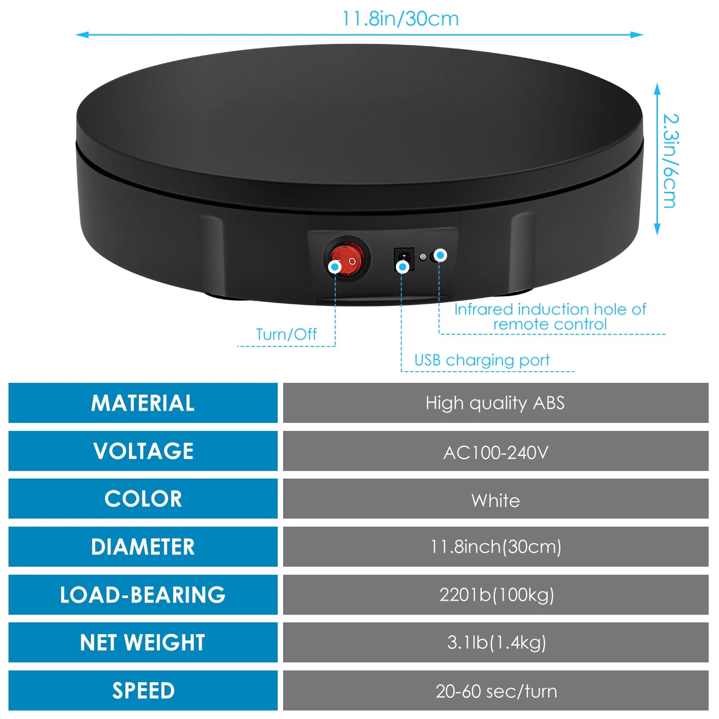 30/42/52CM 100KG Rotating Display Stand  360° Panoramic Automatic Display Table Turntable Photography Backdrop Shooting Booth