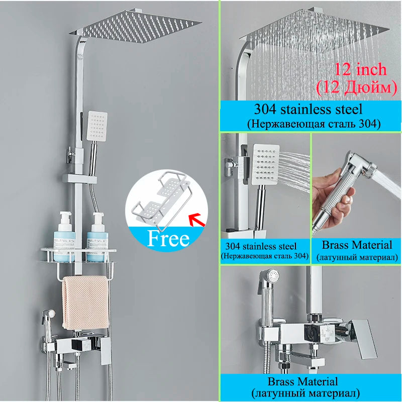 Chromium Bathroom Shower Faucet Set High-Quality Stainless Steel Bathtub Mixer Rotatable And Free Lift And Lower Shower Tap