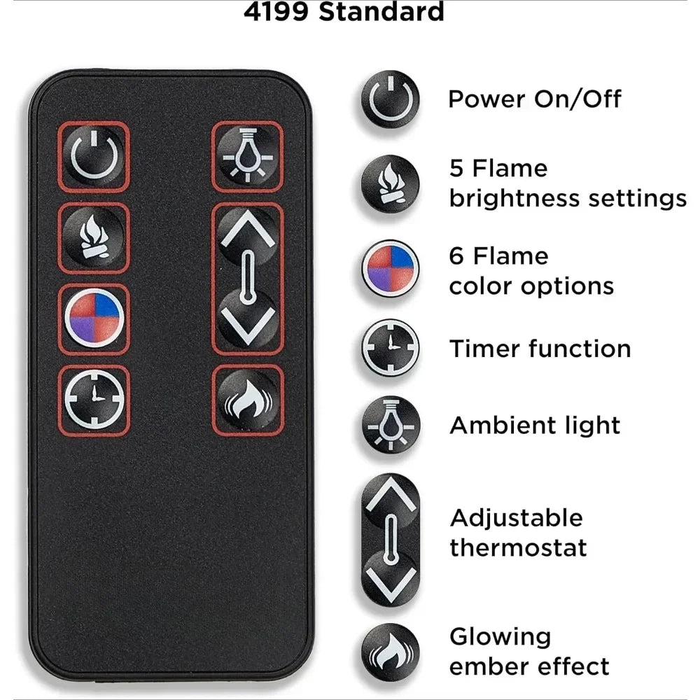36-Inch Living Room or Bedroom Electric Fireplace, Plug-in Heater, Realistic Wood and Flame Effects, Remote Control, Timer