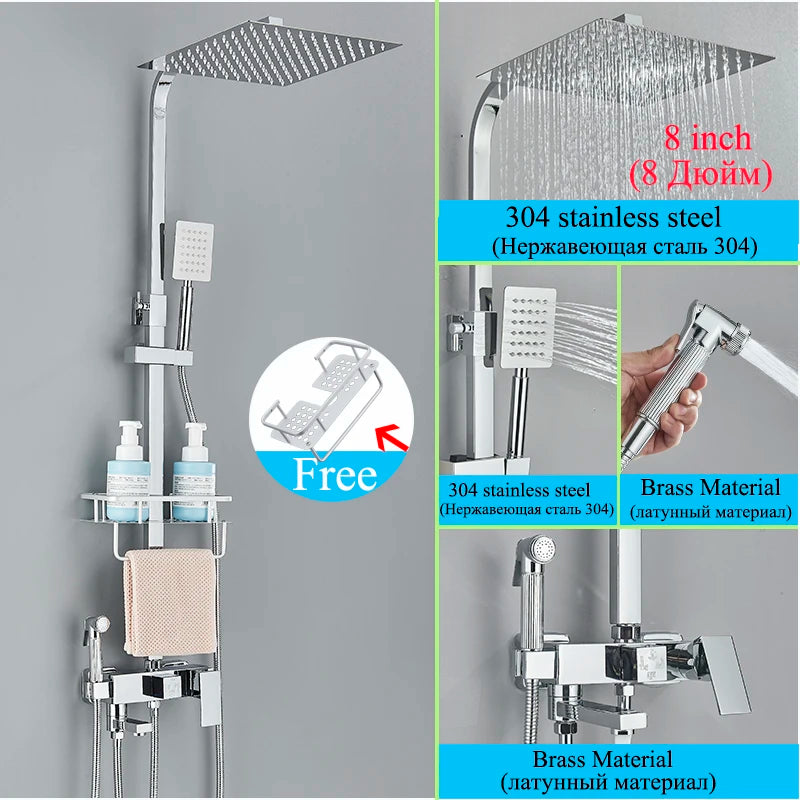 Chromium Bathroom Shower Faucet Set High-Quality Stainless Steel Bathtub Mixer Rotatable And Free Lift And Lower Shower Tap