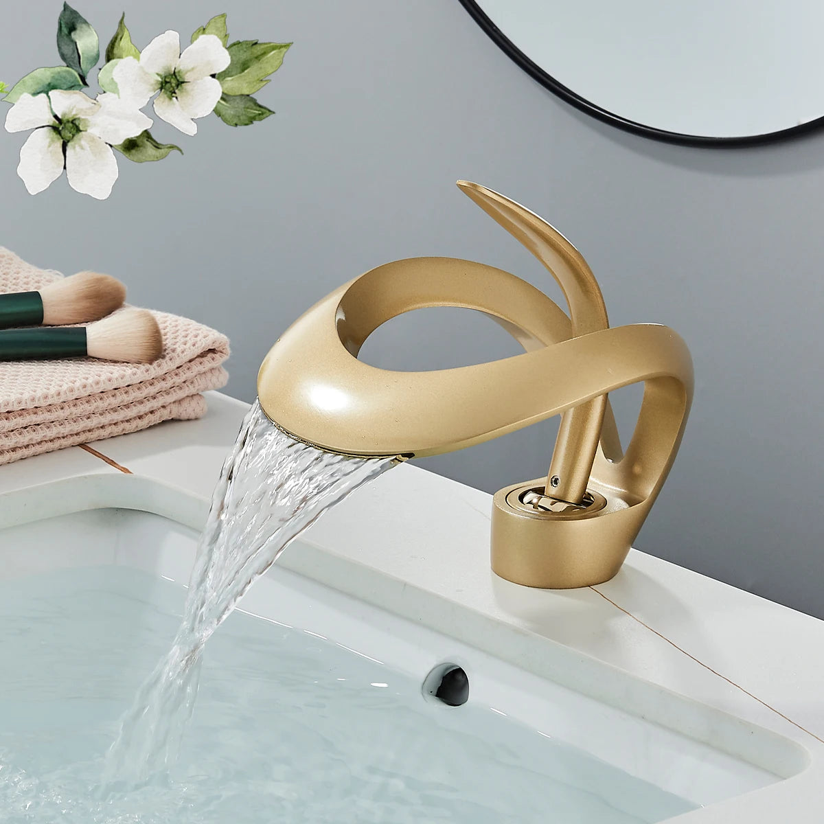 ALL Brass Black Bathroom Basin Faucet Waterfall Hot Cold Water Mixer Tap Deck Mounted Single Handle Modern Style Mixer Crane