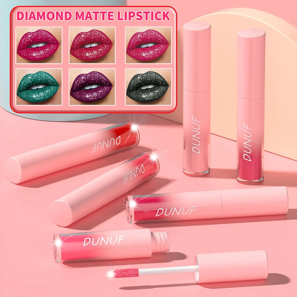 New Matte Glitter Liquid Lipstick Diamond Shiny Lip Gloss Waterproof Long Lasting Pearl Lipgloss Women Lip Tint Makeup Cosmetics