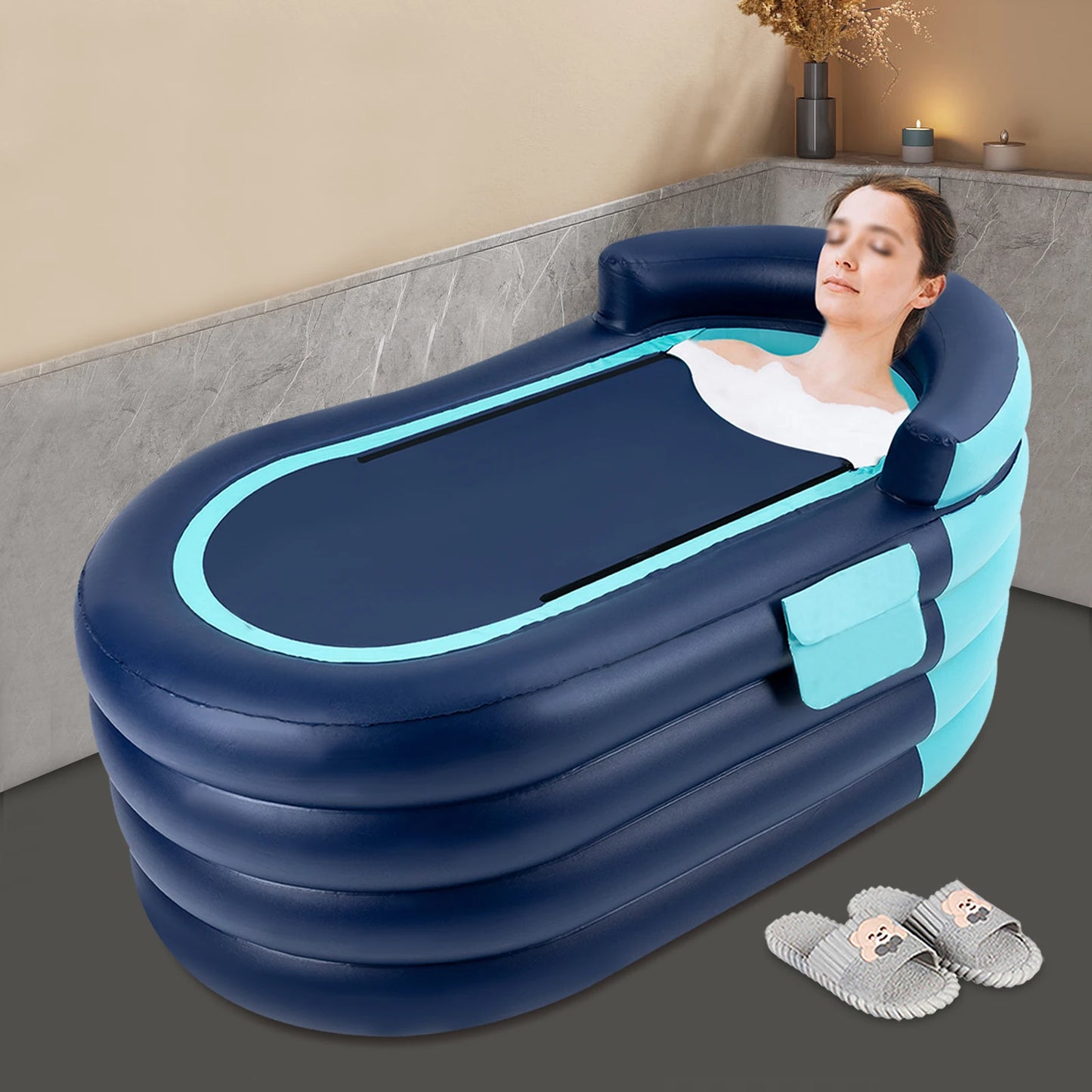 PVC Inflatable Bathtub Folding Portable Adult Kids SPA Bath Tub Water Pool 1.4M Automatic Inflatable Bathtub Folding Portable