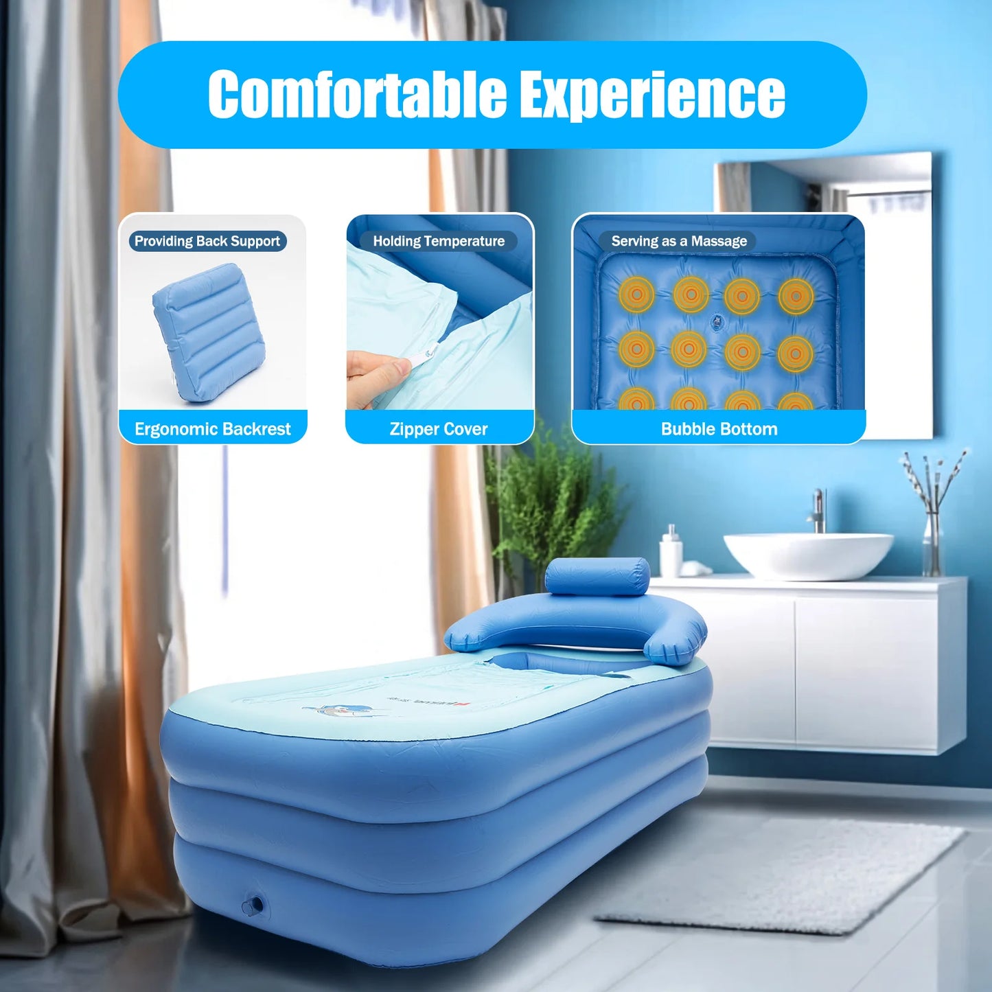 Inflatable Adult Spa PVC Bathtub Foldable Portable Warm Bath Tub Travel Bath