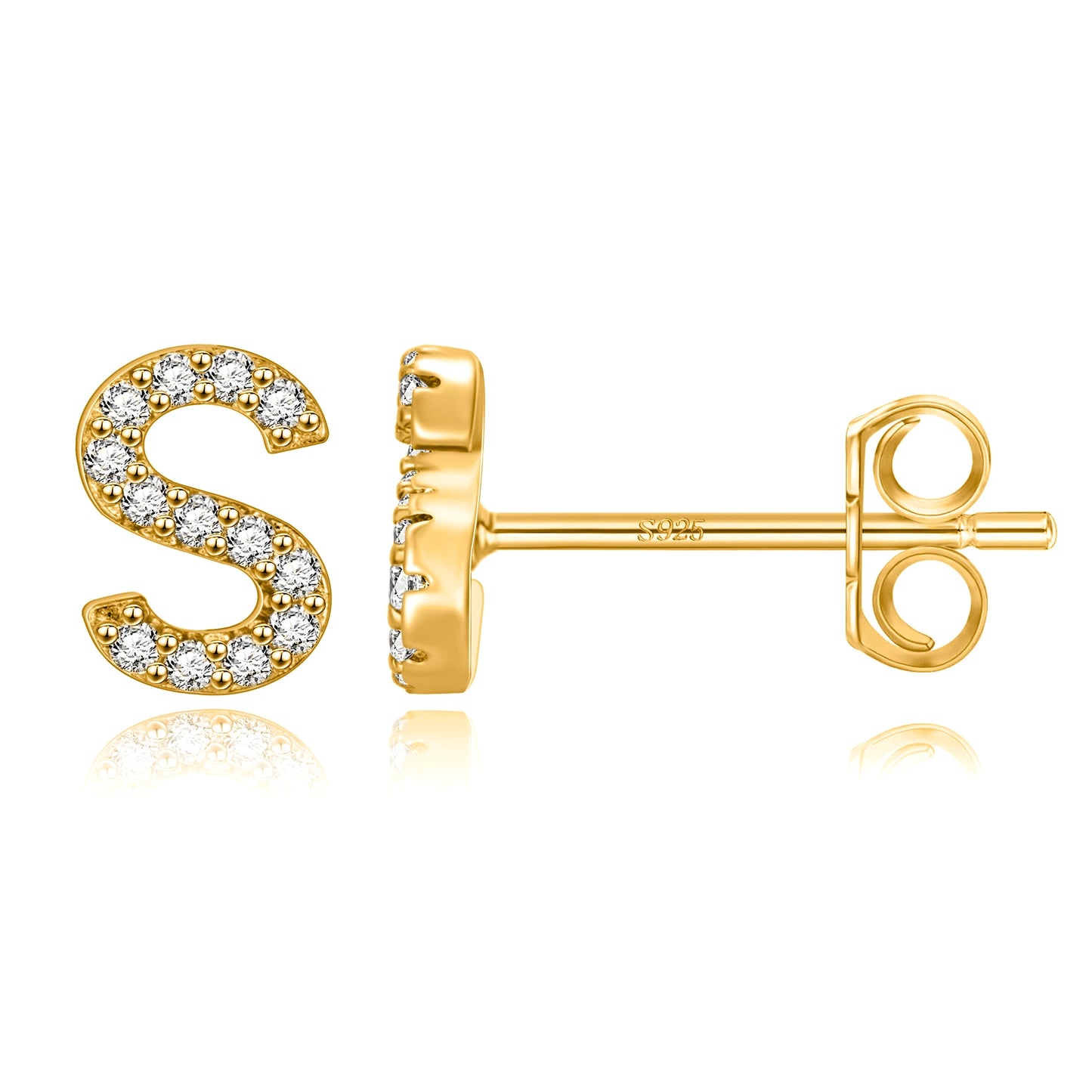 Simple Metal 925 Sterling Silver Ear Needle 26 Letters Small Earrings Zircon Exquisite Letter Earrings Cute Girls Jewelry Gifts