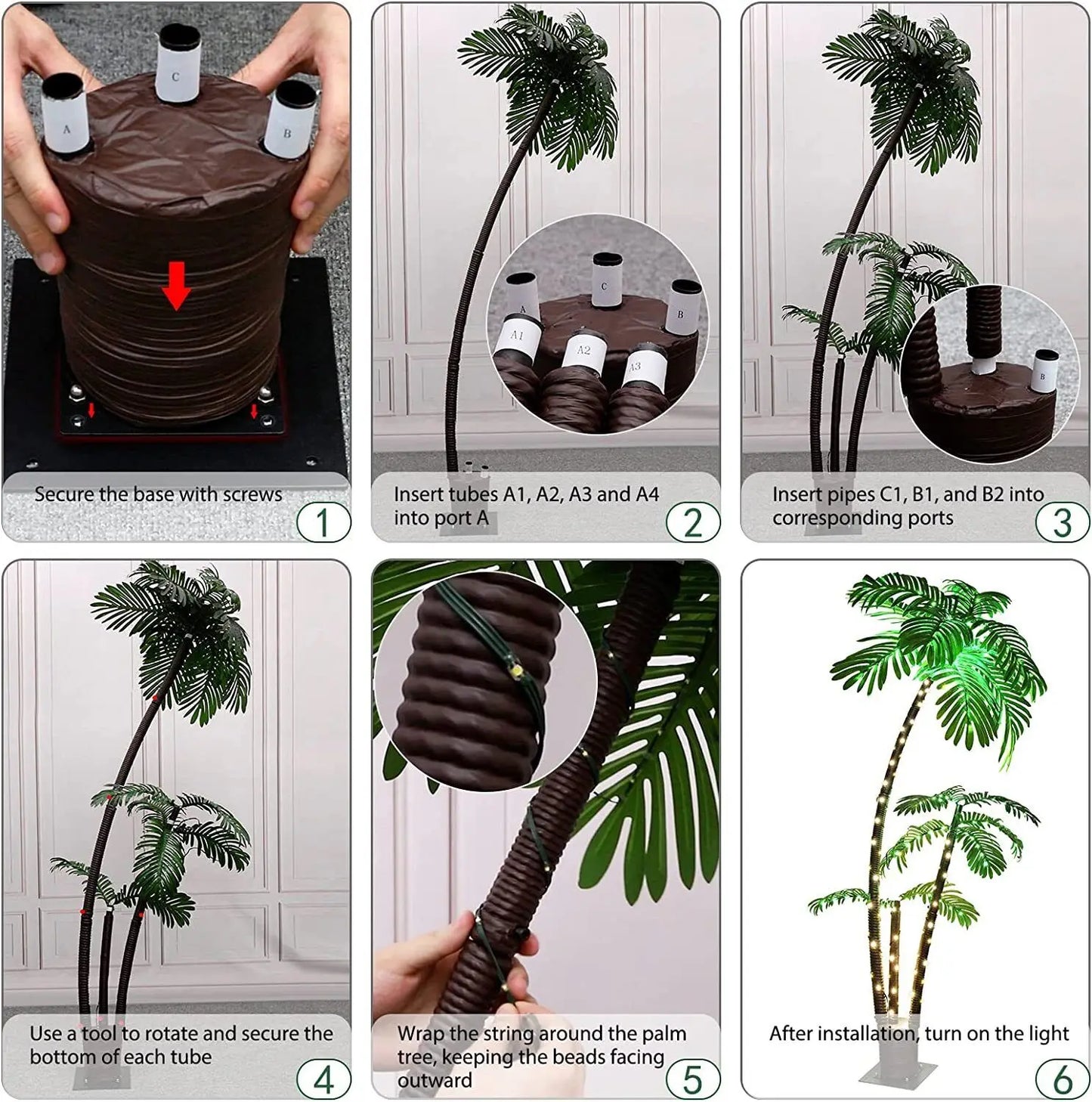 US 6FT LED Lighted Palm Tree Outdoor Artificial Palm Tree Swim Pool Party Decor decoracion outdoor lighting garden