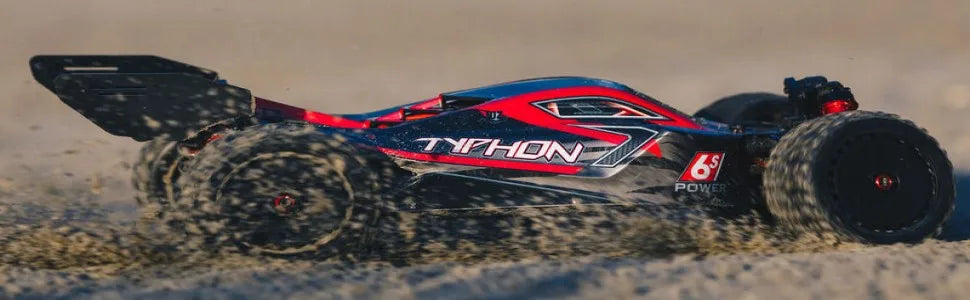 RC Car 1/8 Typhon 6S V5 4WD BLX Buggy with Spektrum Firma RTR (Ready-to-Run), Black and Red, ARA8606V5