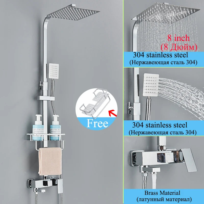 Chromium Bathroom Shower Faucet Set High-Quality Stainless Steel Bathtub Mixer Rotatable And Free Lift And Lower Shower Tap