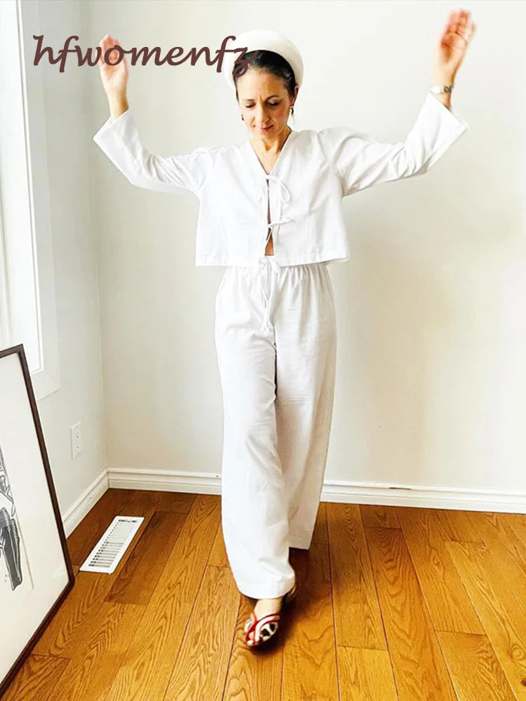 Fashion V-neck Lace-up White Shirt Women Blouses Casual Long-sleeved Loose Tops 2024 Spring Female Chic Office Ladies Outwear