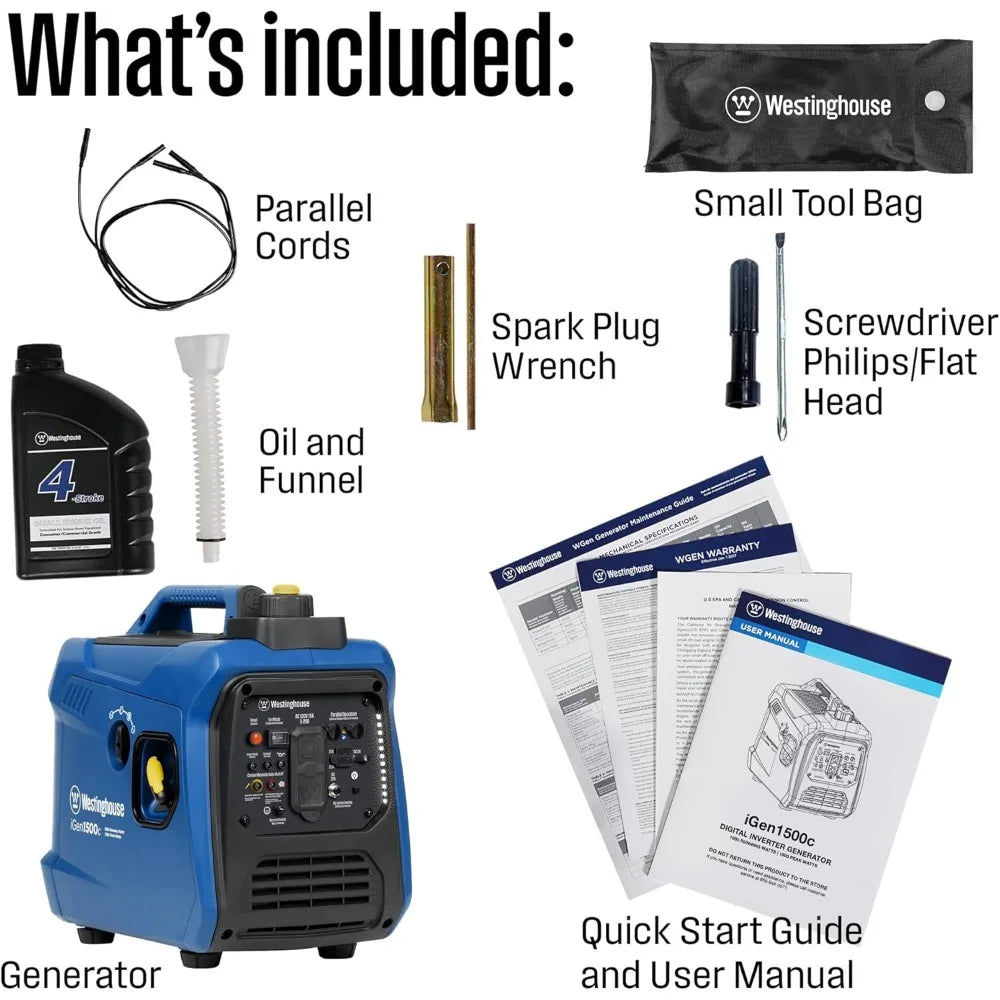 1500 Peak Watt Super Quiet & Lightweight Portable Inverter Generator, Gas Powered, CO Sensor, Parallel Capable, Generator
