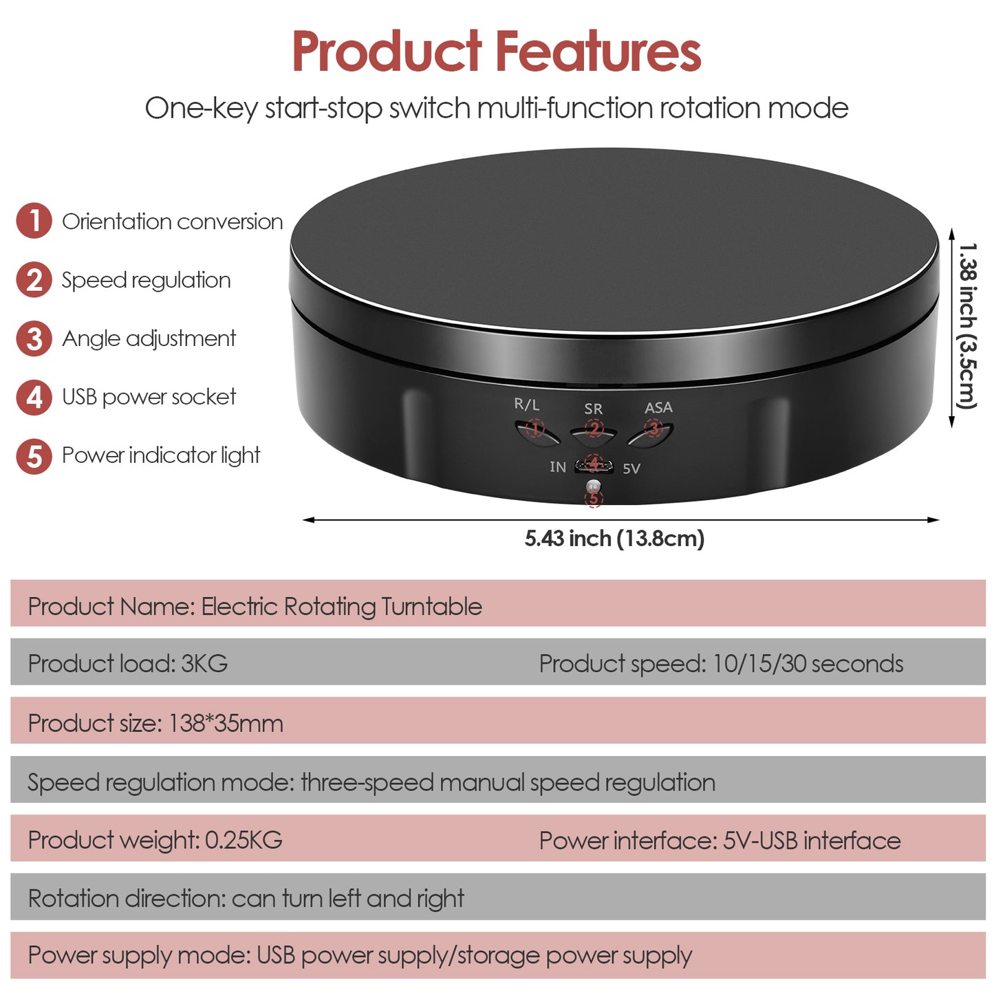 30/42/52CM 100KG Rotating Display Stand  360° Panoramic Automatic Display Table Turntable Photography Backdrop Shooting Booth
