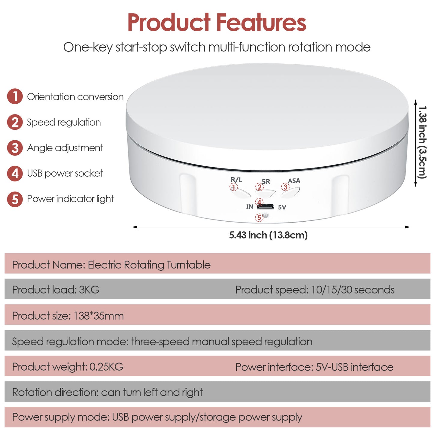 30/42/52CM 100KG Rotating Display Stand  360° Panoramic Automatic Display Table Turntable Photography Backdrop Shooting Booth