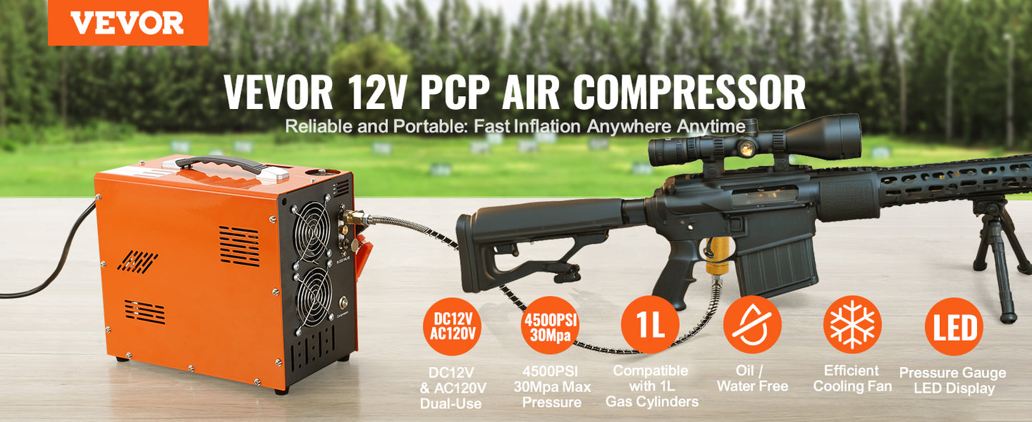 VEVOR PCP Air Compressor 4500PSI/30Mpa Portable PCP Airgun Compressor Water-Free Air Rifle Paintball Scuba Tank Compressor Pump