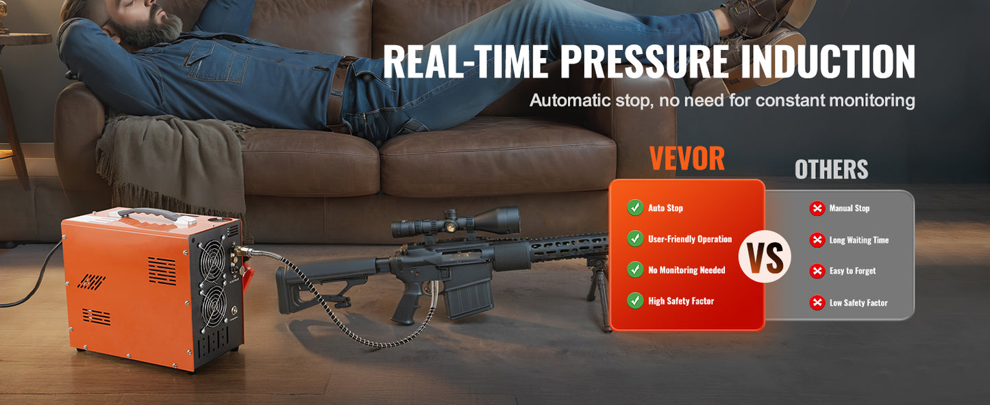 VEVOR PCP Air Compressor 4500PSI/30Mpa Portable PCP Airgun Compressor Water-Free Air Rifle Paintball Scuba Tank Compressor Pump